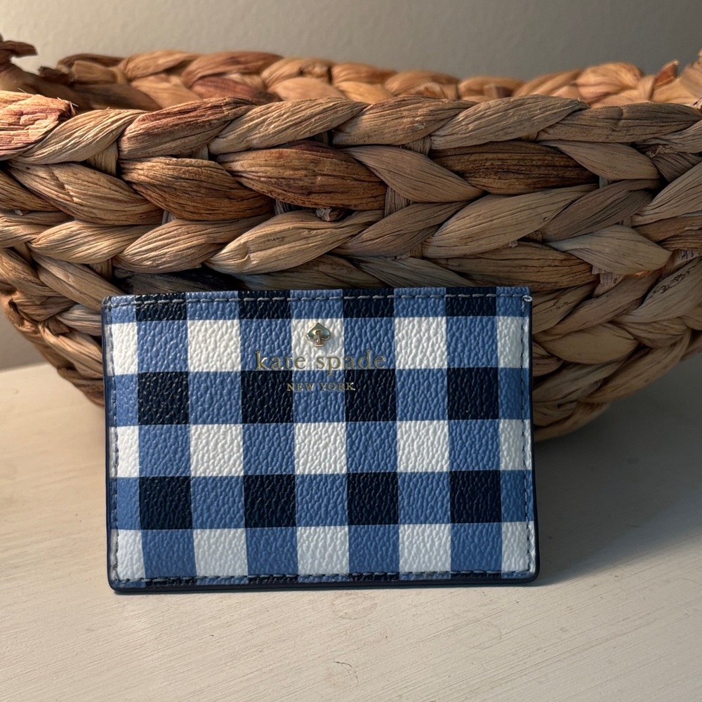 Kate Spade Navy and White Checkered Gingham Card Holder